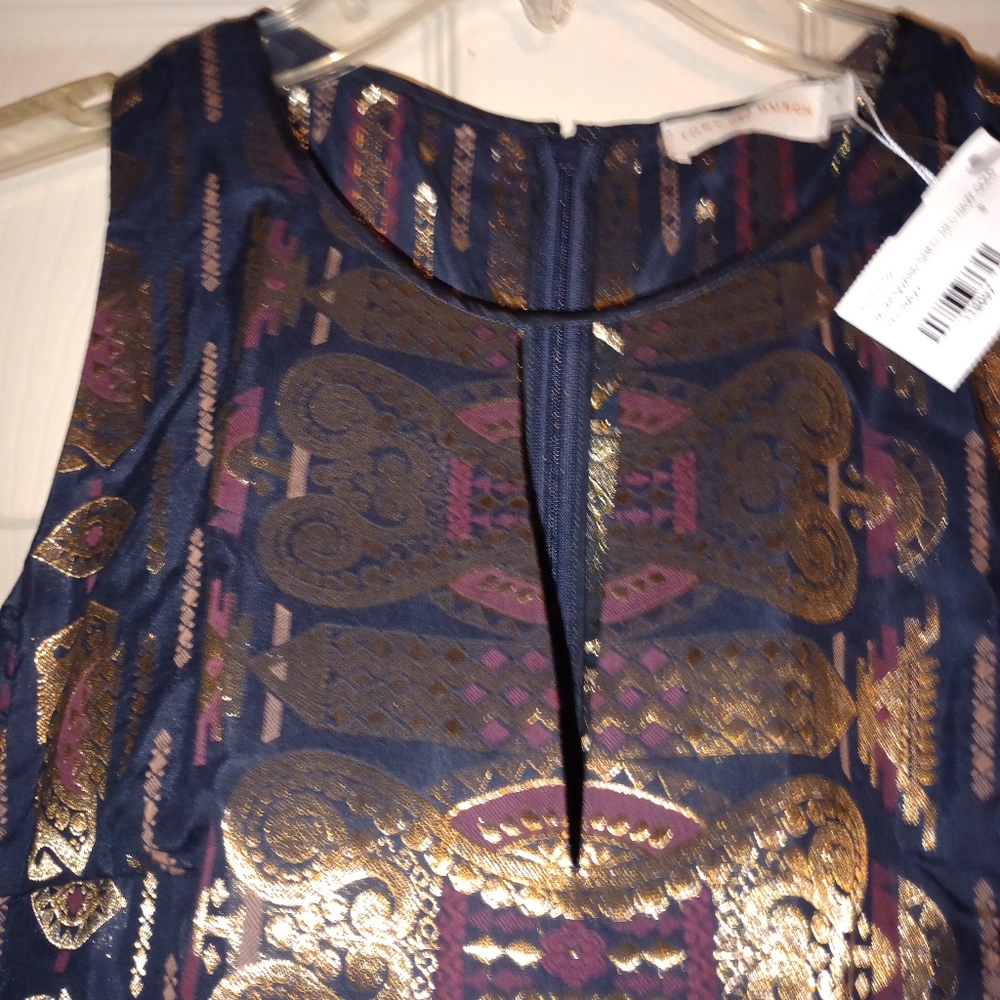 NWT Tory Burch Sleeveless Metallic Jacquard Print Blouse Women's Size 8 - Picture 4 of 9